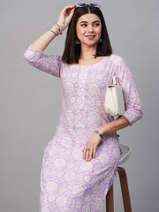 Purple Color Printed Rayon Kurti With Pant For Women