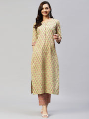 Green Color Printed Rayon Kurti With Pant For Women