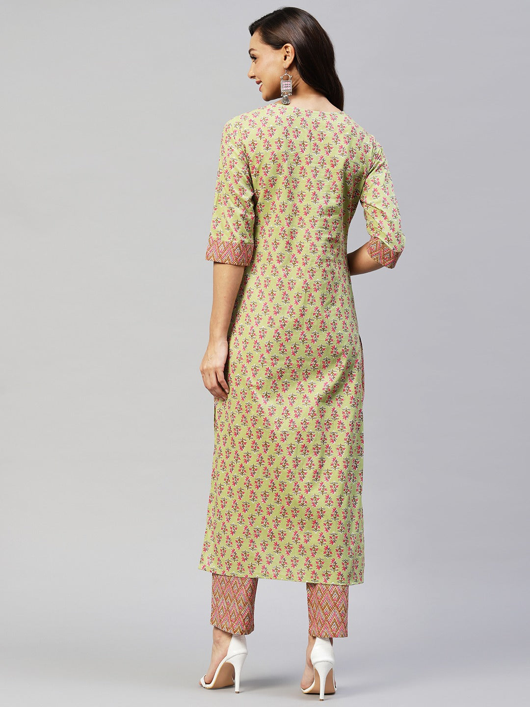 Green Color Printed Rayon Kurti With Pant For Women