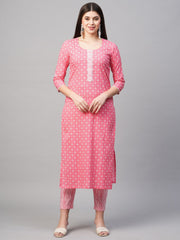 Pink Color Printed Rayon Kurti With Pant For Women