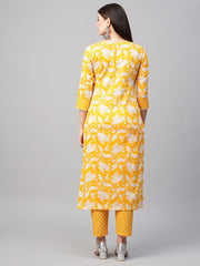 Yellow Color Printed Rayon Kurti With Pant For Women