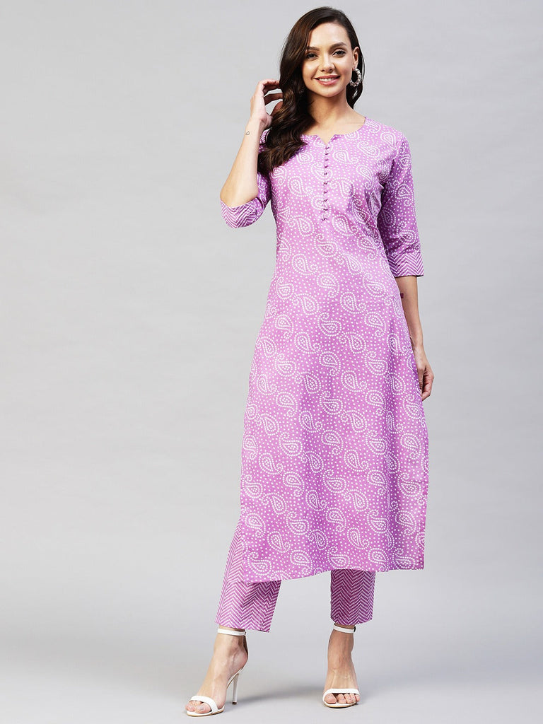 Purple Color Printed Rayon Kurti With Pant For Women