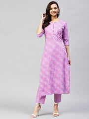 Kurti en rayonne imprimé violet avec pantalon