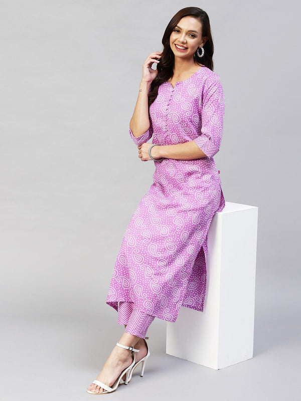 Purple Color Printed Rayon Kurti With Pant For Women