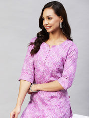 Purple Color Printed Rayon Kurti With Pant For Women