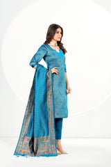 Readymade Banarasi Art Silk Peacock Blue Salwar Suit With Dupatta