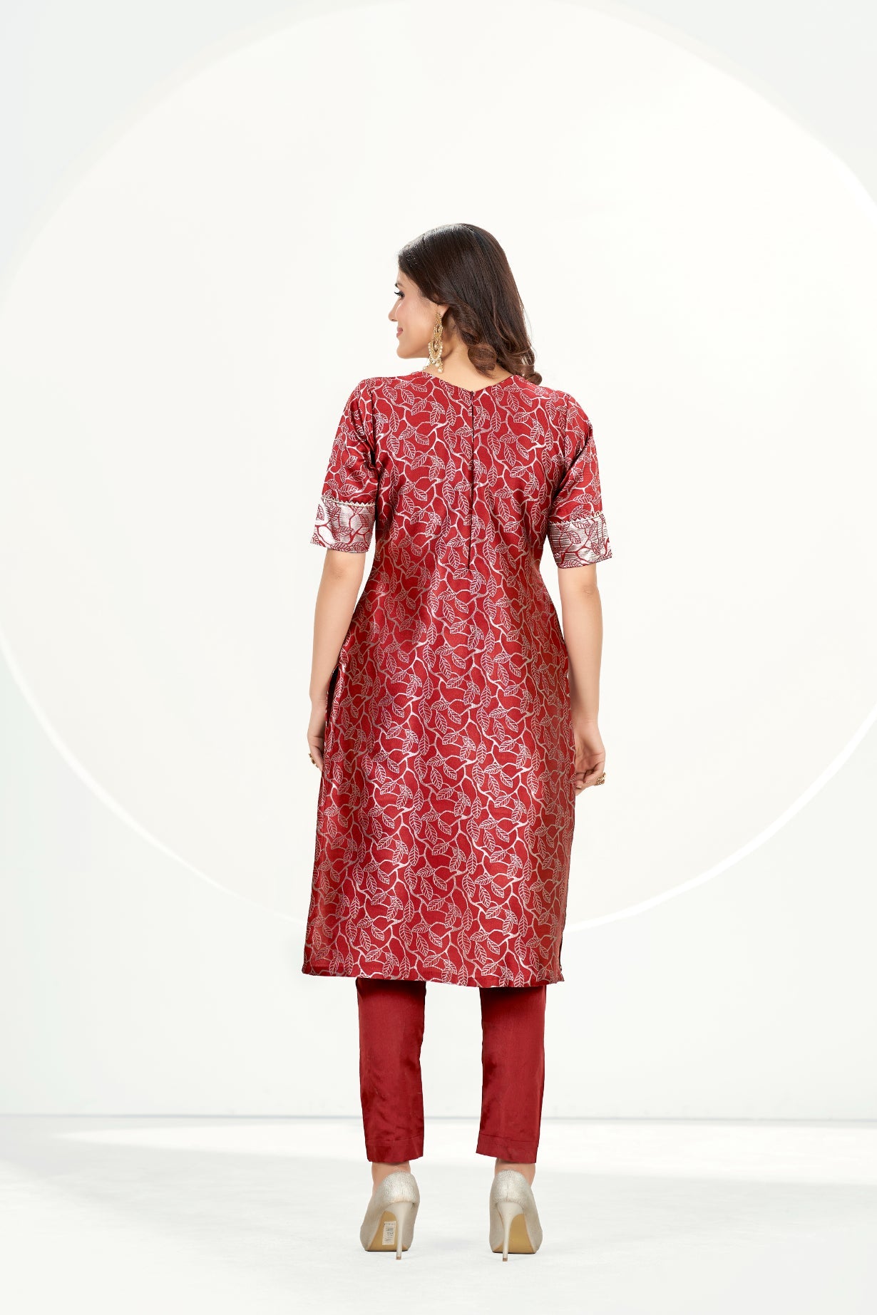 Readymade Banarasi Art Silk Persian Red Salwar Suit With Dupatta