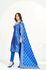 Readymade Banarasi Art Silk Teal Blue Salwar Suit With Dupatta