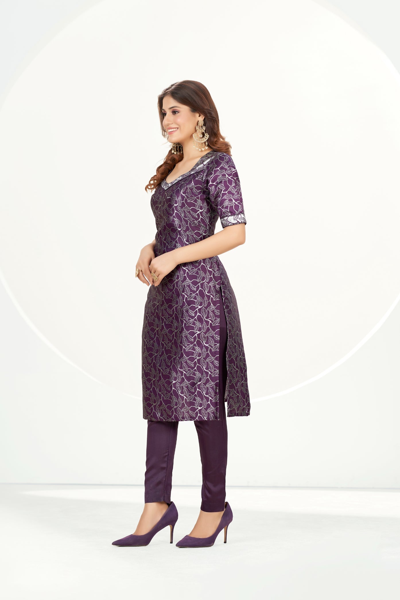 Readymade Banarasi Art Silk Purple Salwar Suit With Dupatta