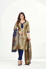 Readymade Banarasi Art Silk Gold Salwar Suit With Dupatta