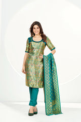 Readymade Banarasi Art Silk Gold Salwar Suit With Dupatta