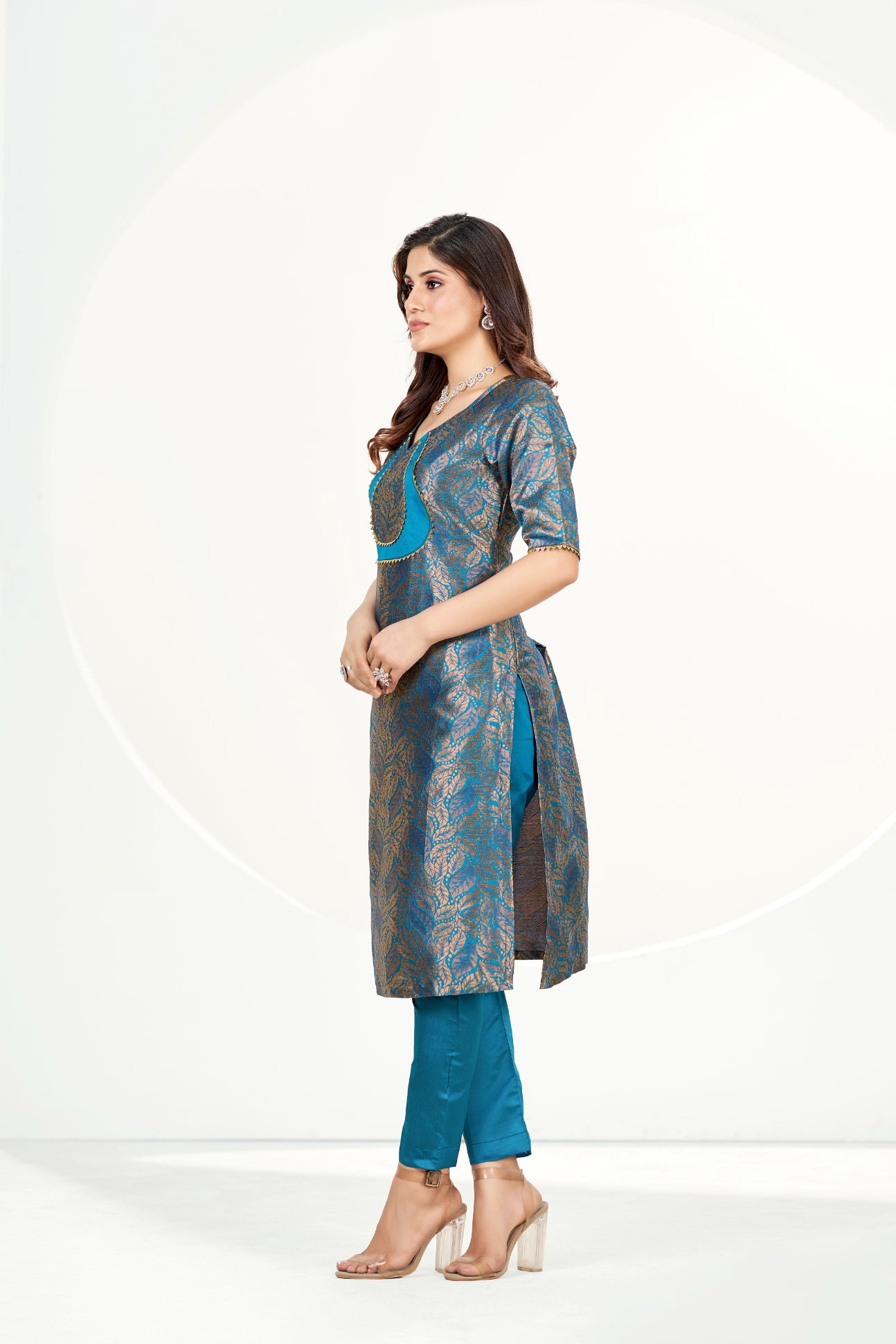 Readymade Banarasi Art Silk Metallic Blue Salwar Suit With Dupatta