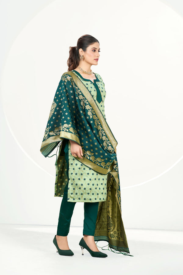Readymade Banarasi Art Silk Green Mist Salwar Suit With Dupatta