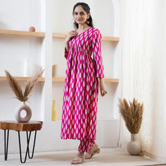 Readymade Rayon Pink A-Line Kurti Pant Without Dupatta