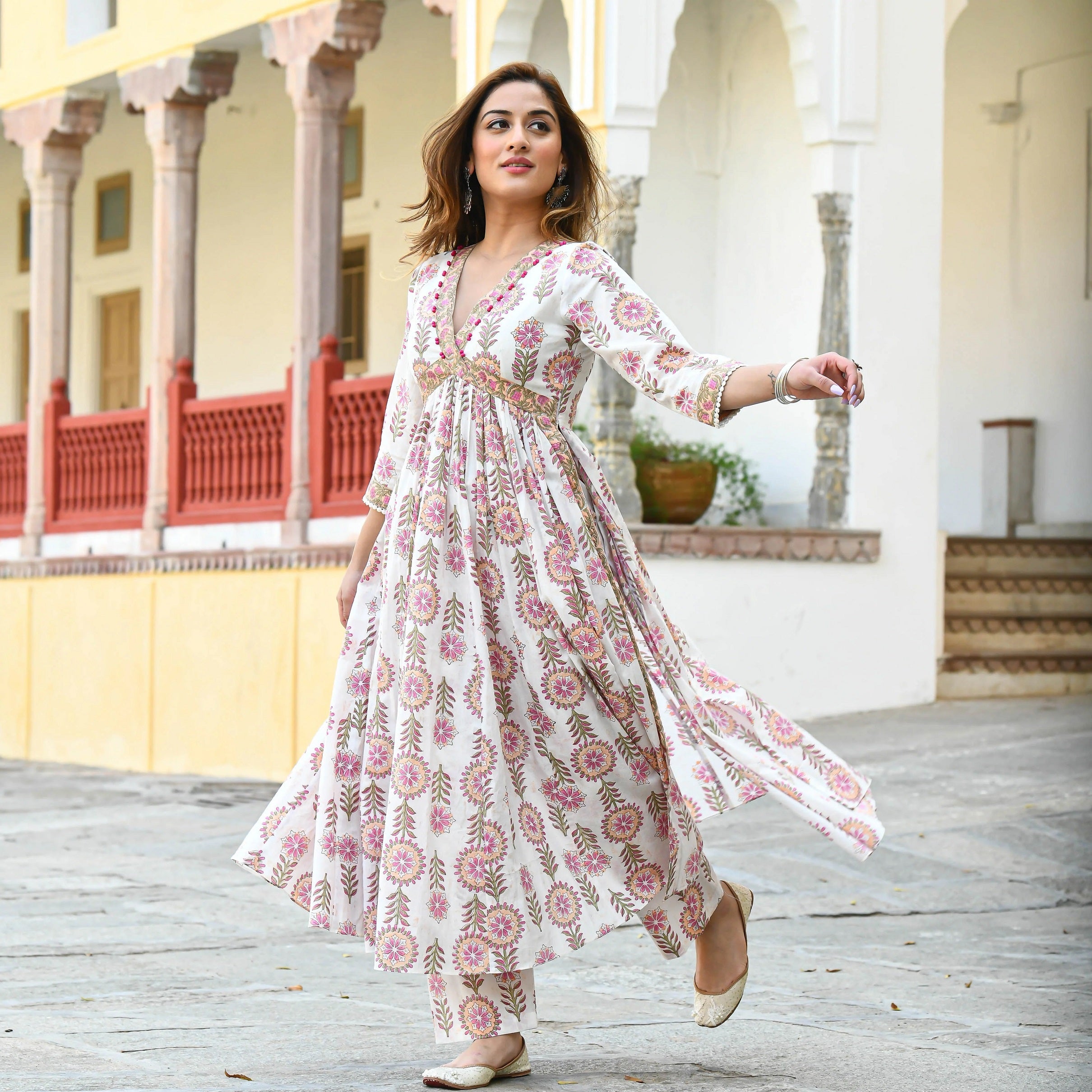 Readymade Rayon White Angrakha Kurti Palazzo Without Dupatta