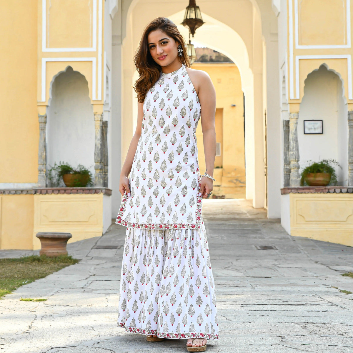 Readymade Rayon White Staight Kurti Sharara Without Dupatta