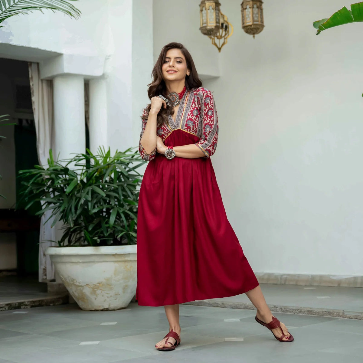 Readymade Rayon Maroon A-Line Kurti  Without Dupatta