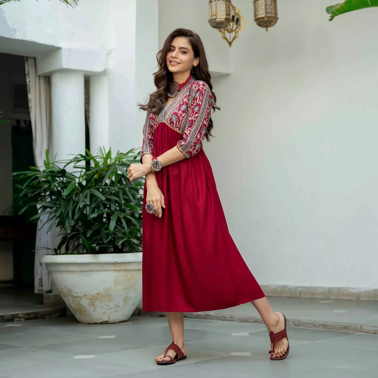 Readymade Rayon Maroon A-Line Kurti  Without Dupatta