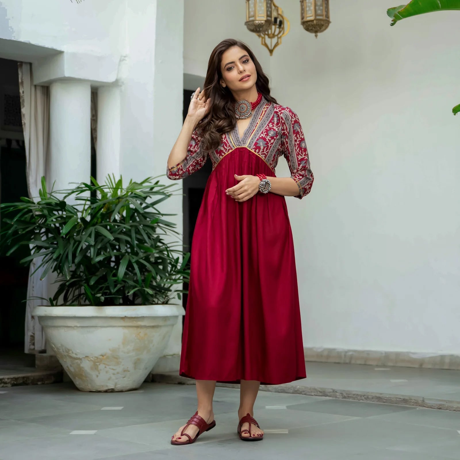 Readymade Rayon Maroon A-Line Kurti  Without Dupatta