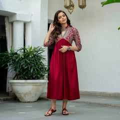 Readymade Rayon Maroon A-Line Kurti  Without Dupatta