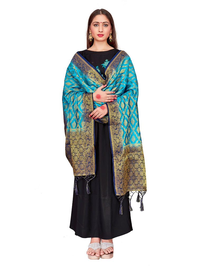 Women's Aqua Blue Color Dupatta For Indian wear Scarf Shawl Wrap|Banarasi Art Silk Woven Only Dupatta