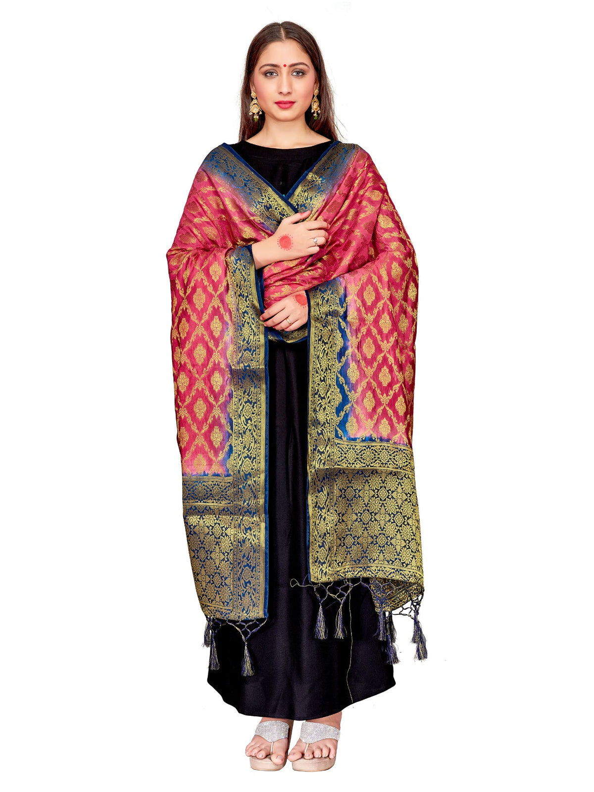 Pink Banarasi Art Silk Woven Dupatta