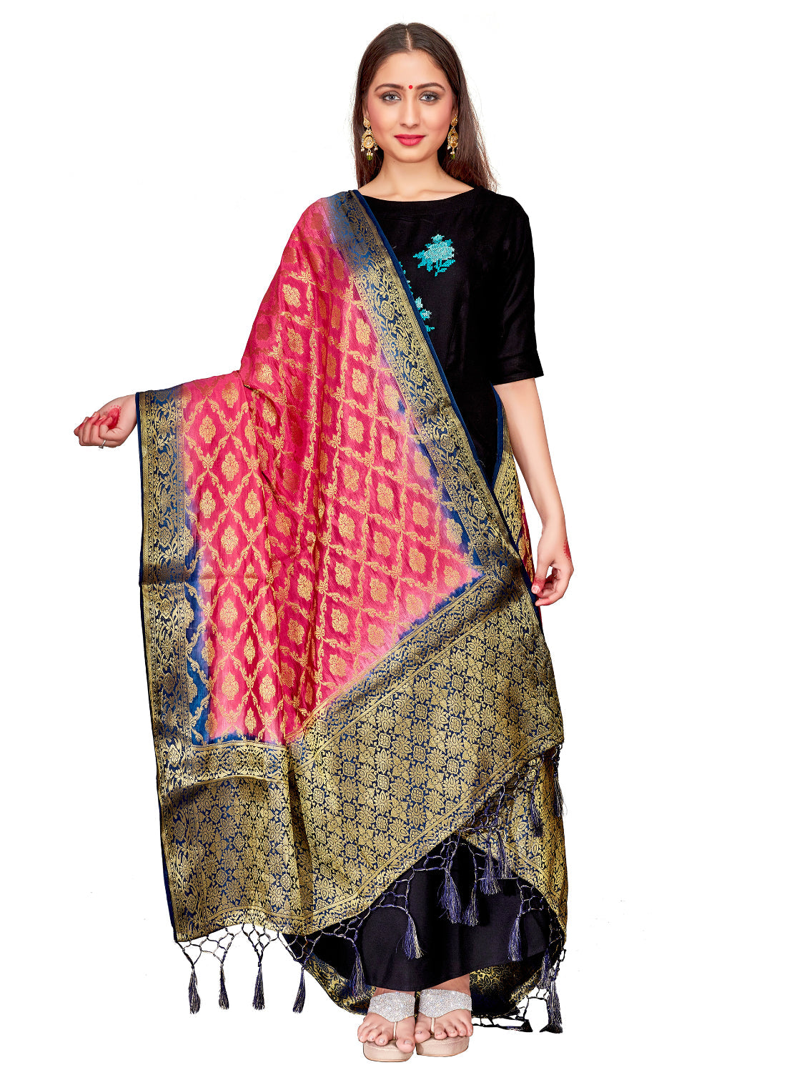 Pink Banarasi Art Silk Woven Dupatta