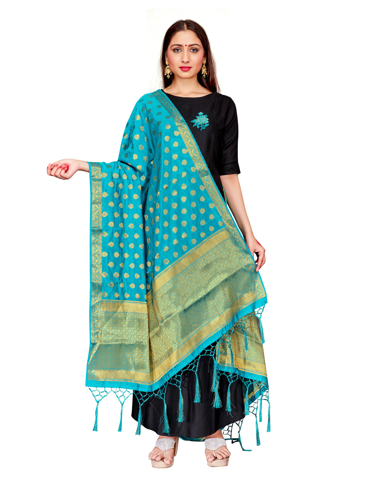 Sea Green Banarasi Art Silk Woven Dupatta