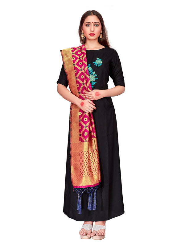 Women's Dark Pink Color Dupatta For Indian wear Scarf Shawl Wrap|Banarasi Art Silk Woven Only Dupatta
