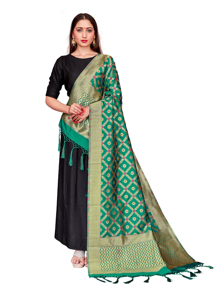 Women's Teal Green Color Dupatta For Indian wear Scarf Shawl Wrap|Banarasi Art Silk Woven Only Dupatta