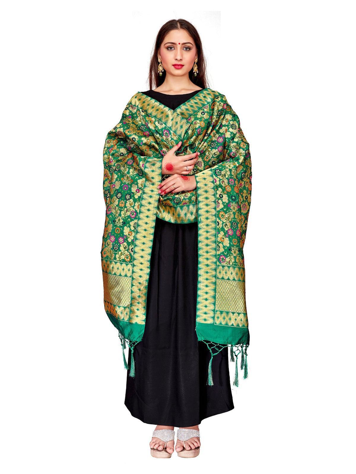 Turquoise Green Banarasi Art Silk Woven Dupatta