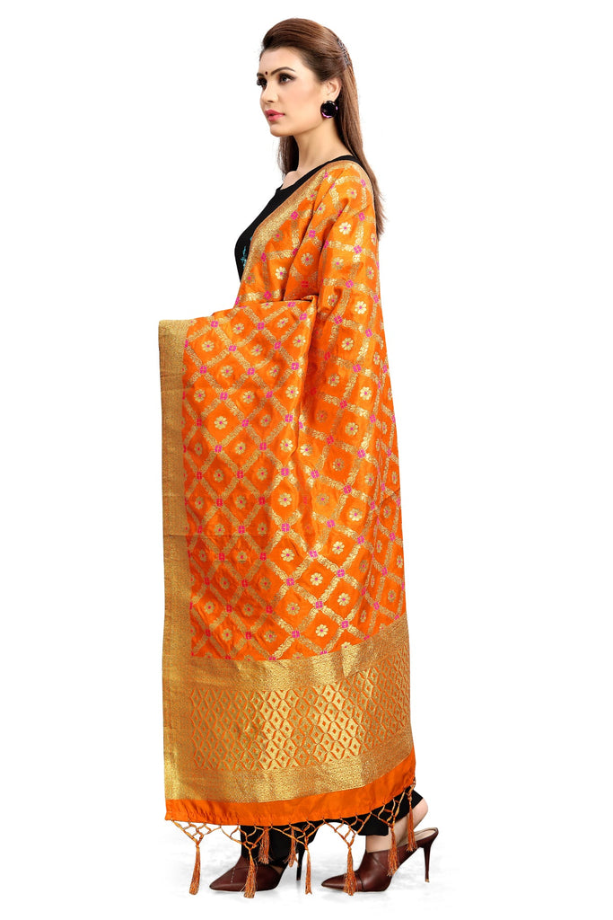 Women's Orange Color Dupatta For Indian wear Scarf Shawl Wrap|Banarasi Art Silk Woven Only Dupatta