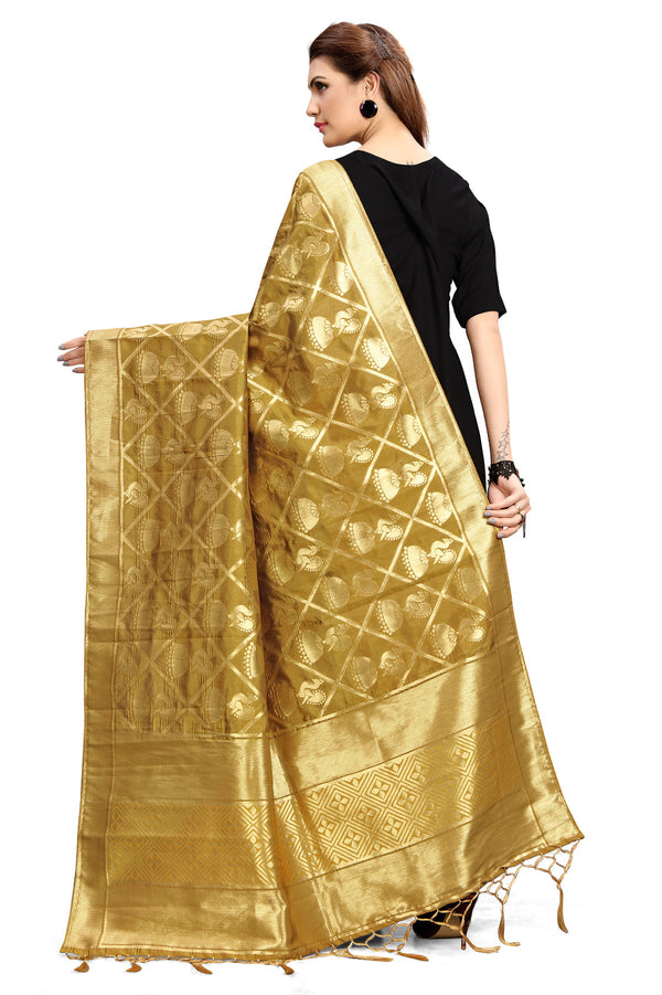 Women's Gold Color Dupatta For Indian wear Scarf Shawl Wrap|Banarasi Art Silk Woven Only Dupatta