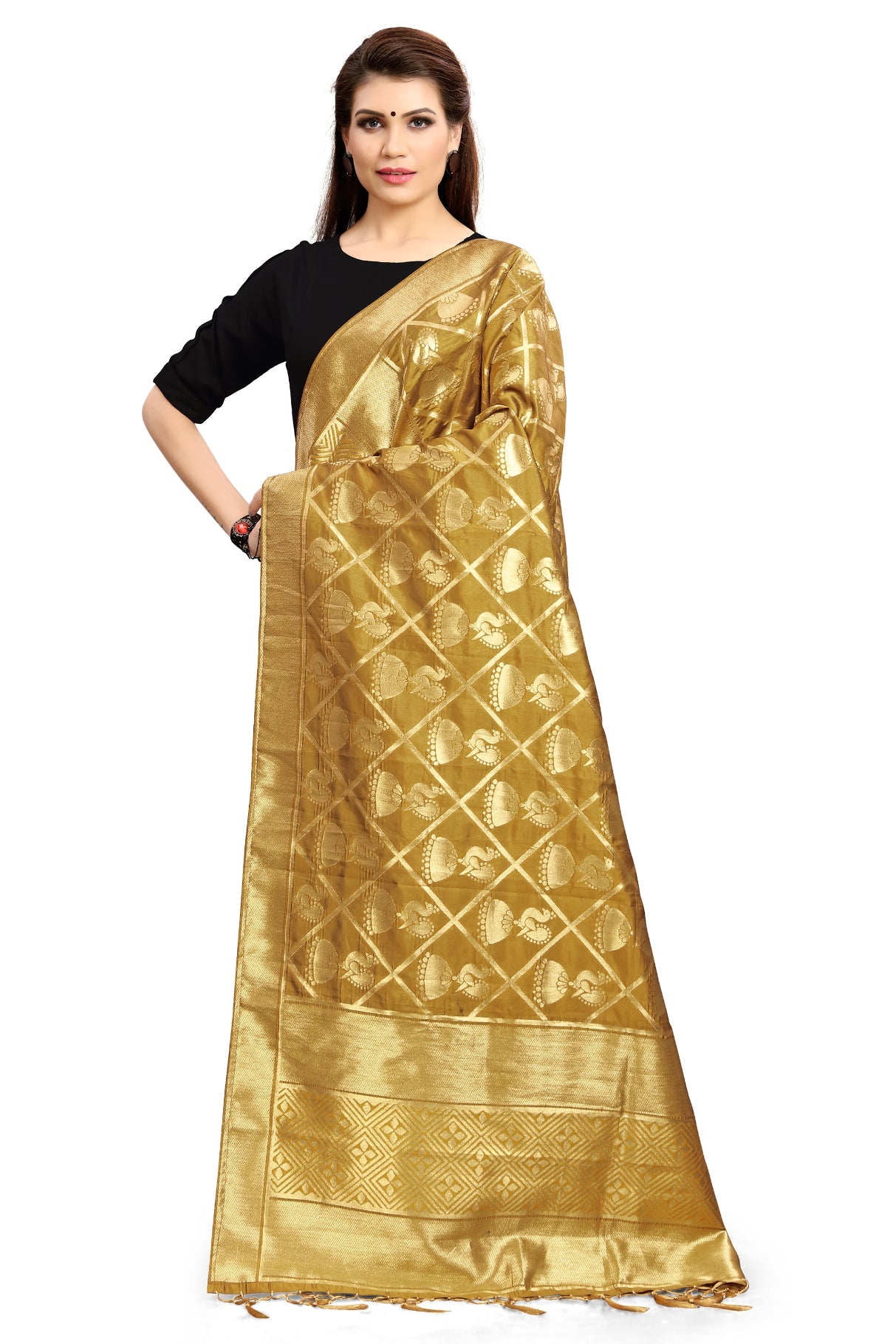 Gold Banarasi Art Silk Woven Dupatta