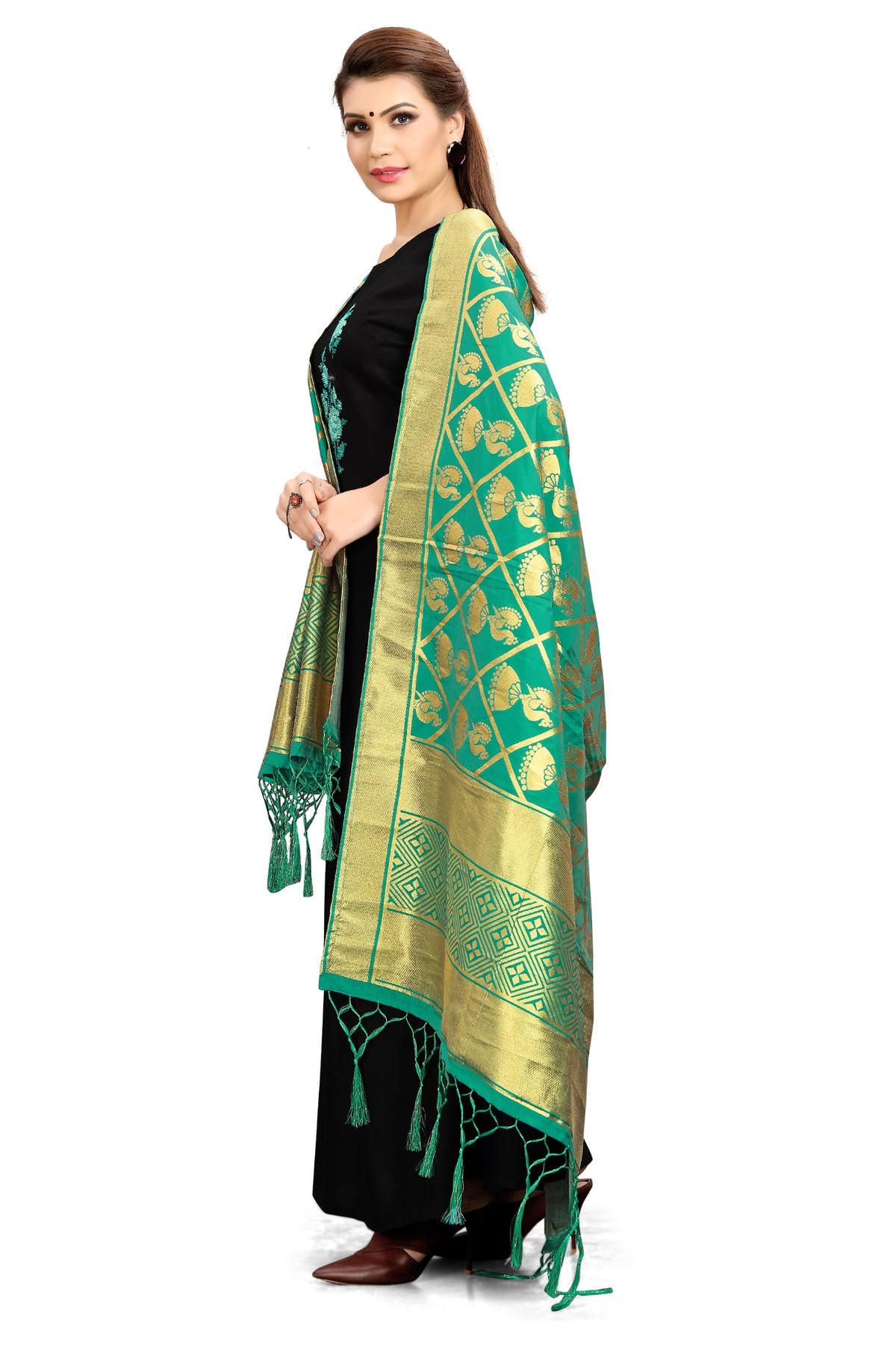 Teal Banarasi Art Silk Woven Dupatta