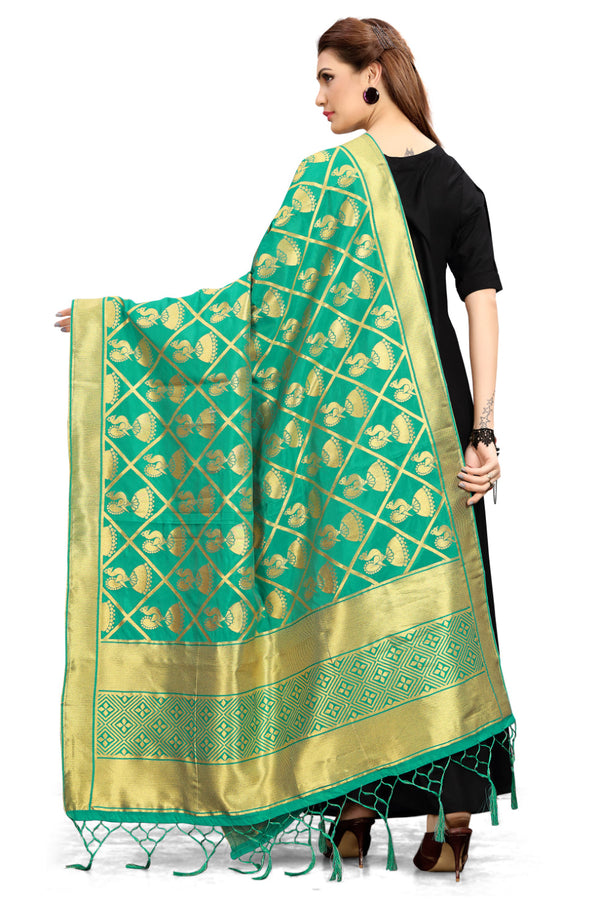 Women's Teal Color Dupatta For Indian wear Scarf Shawl Wrap|Banarasi Art Silk Woven Only Dupatta