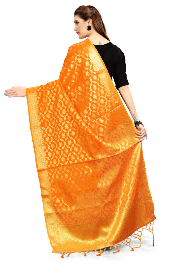 Women's Orange Color Dupatta For Indian wear Scarf Shawl Wrap|Banarasi Art Silk Woven Only Dupatta