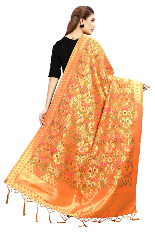 Women's Orange Color Dupatta For Indian wear Scarf Shawl Wrap|Banarasi Art Silk Woven Only Dupatta