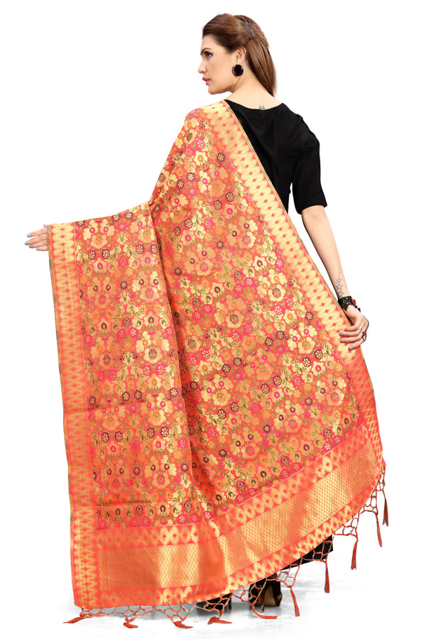 Women's Pink Color Dupatta For Indian wear Scarf Shawl Wrap|Banarasi Art Silk Woven Only Dupatta