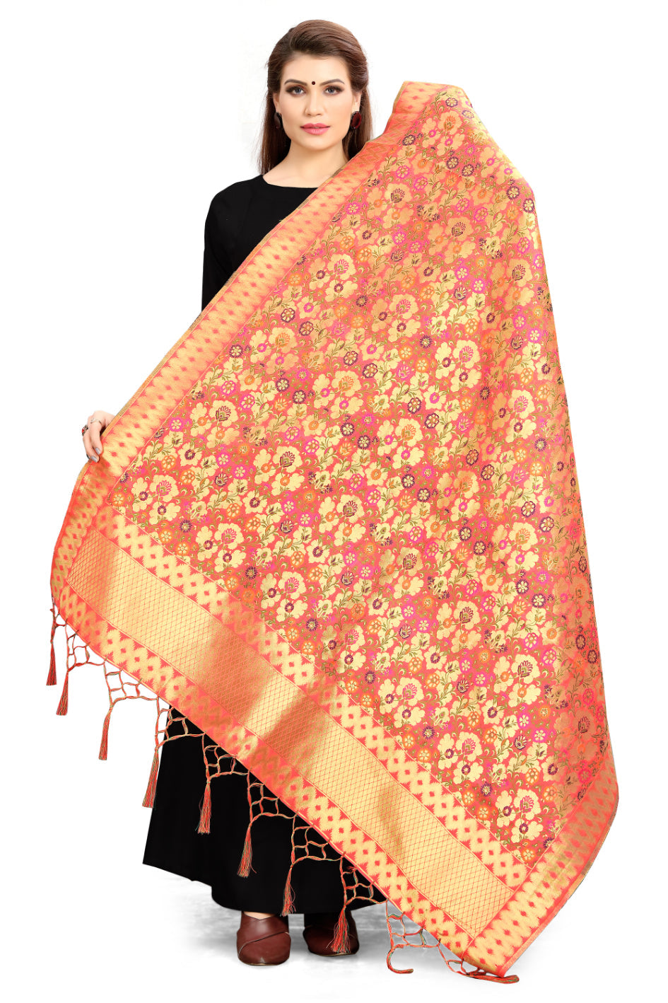 Pink Banarasi Art Silk Woven Dupatta