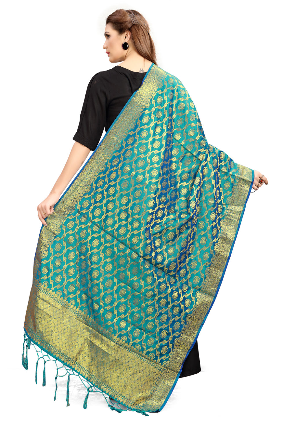 Teal Banarasi Art Silk Woven Dupatta