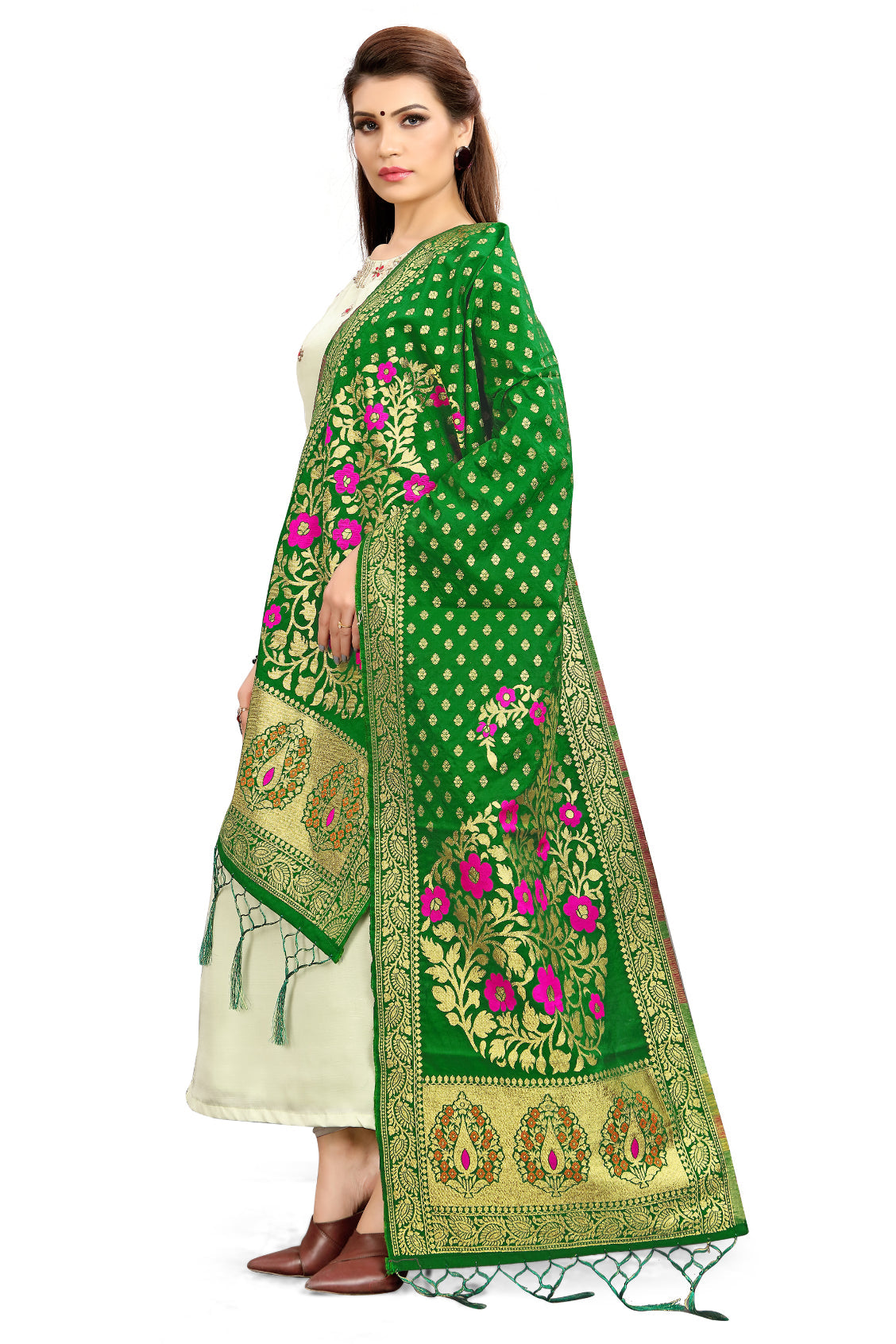 Green Banarasi Art Silk Woven Dupatta