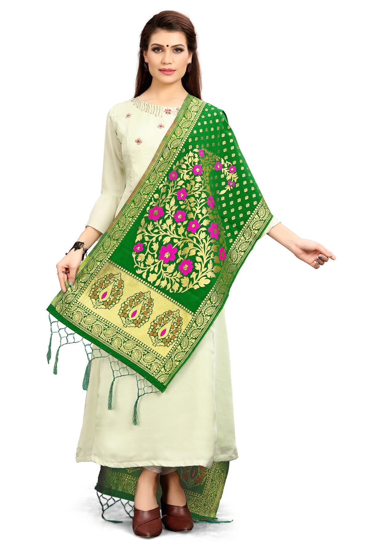 Green Banarasi Art Silk Woven Dupatta