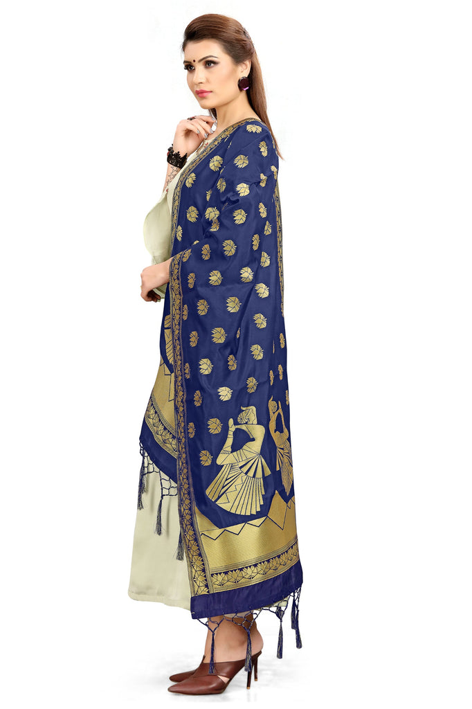 Women's Navy Blue Color Dupatta For Indian wear Scarf Shawl Wrap|Banarasi Art Silk Woven Only Dupatta