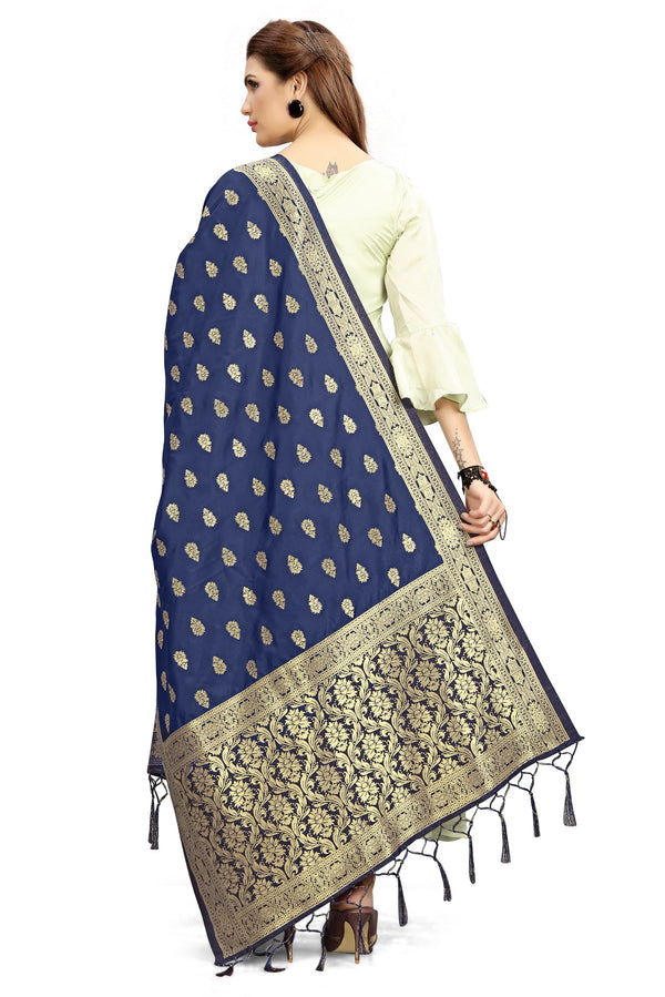 Women's Navy Blue Color Dupatta For Indian wear Scarf Shawl Wrap|Banarasi Art Silk Woven Only Dupatta