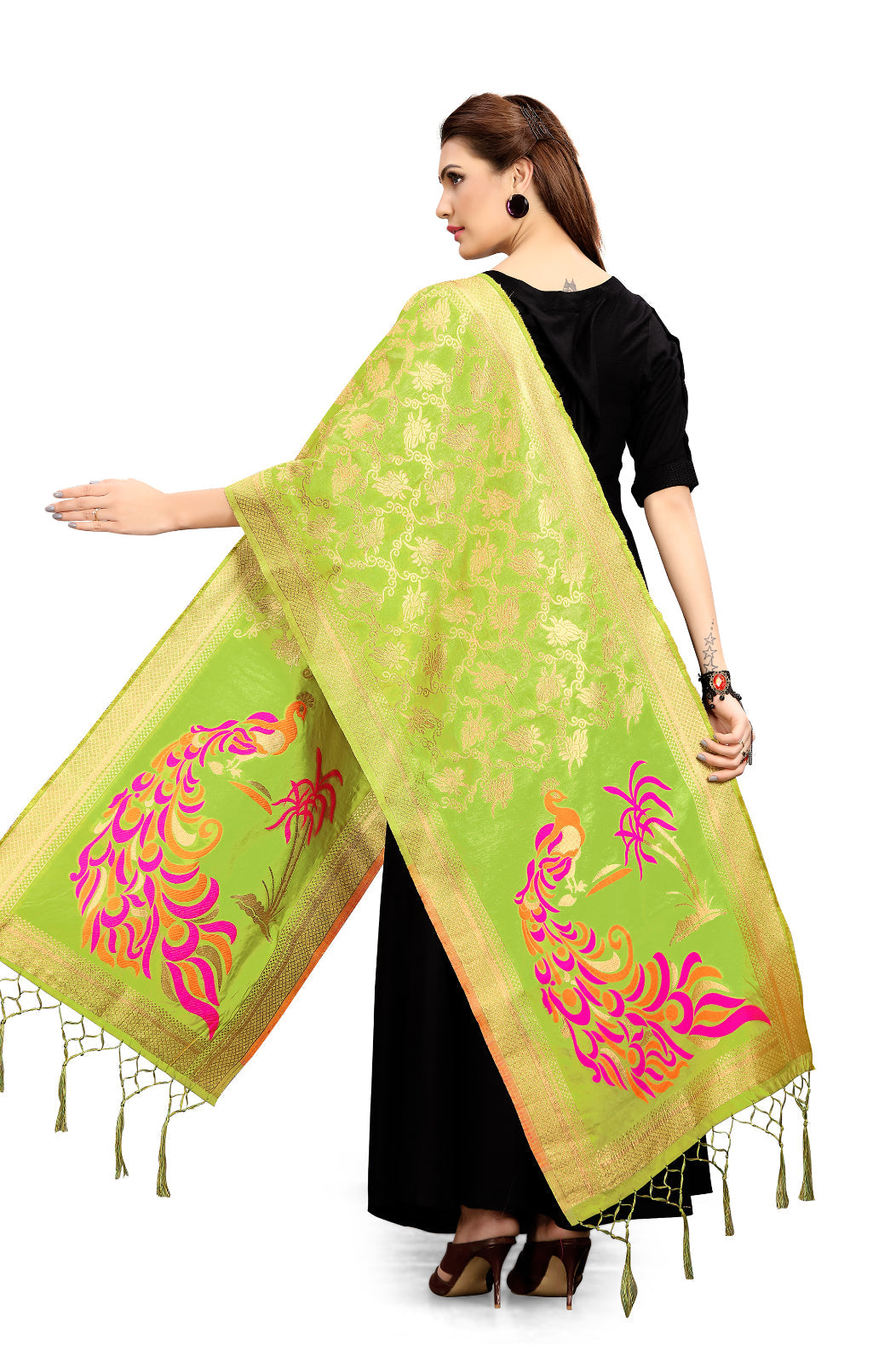 Green Banarasi Art Silk Woven Dupatta