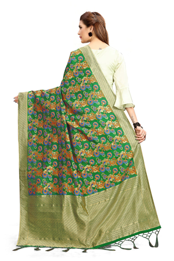 Women's Green Color Dupatta For Indian wear Scarf Shawl Wrap|Banarasi Art Silk Woven Only Dupatta