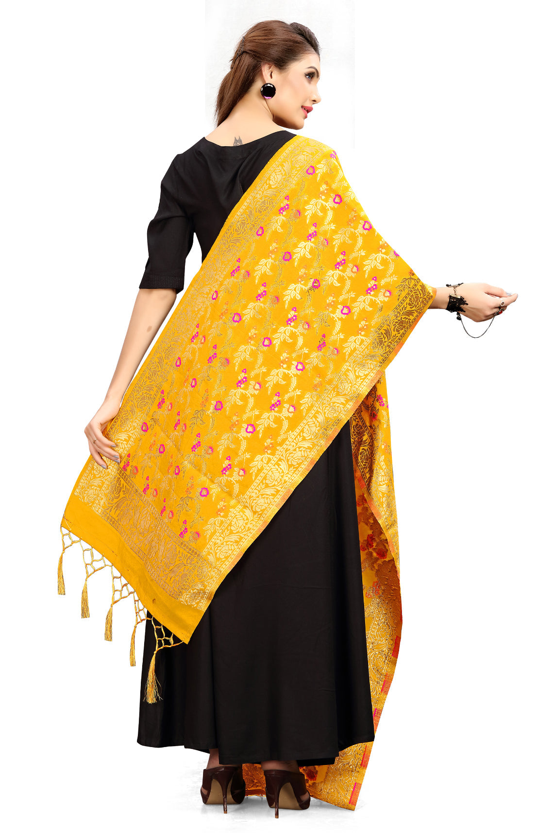 Mustard Banarasi Art Silk Woven Dupatta