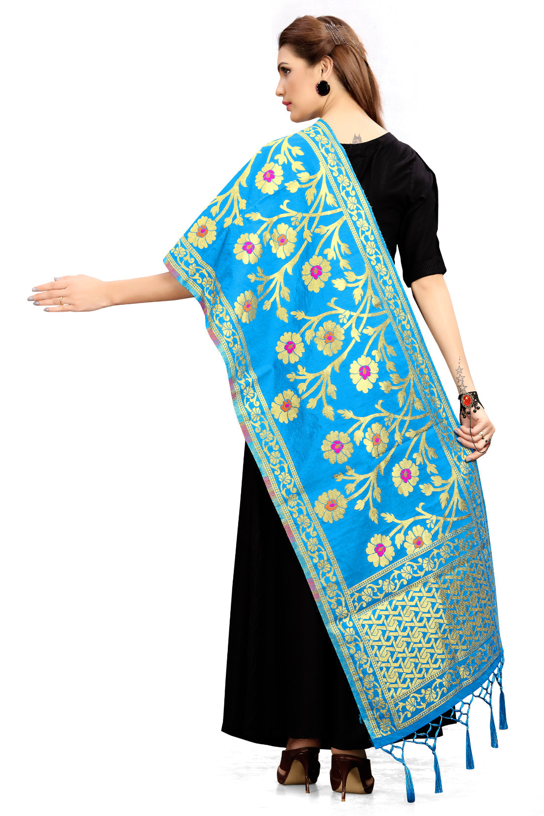 Turquoise Banarasi Art Silk Woven Dupatta