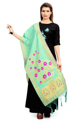 Teal Banarasi Art Silk Woven Dupatta